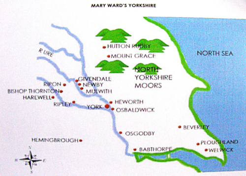 Map of Mary Ward's Yorkshire